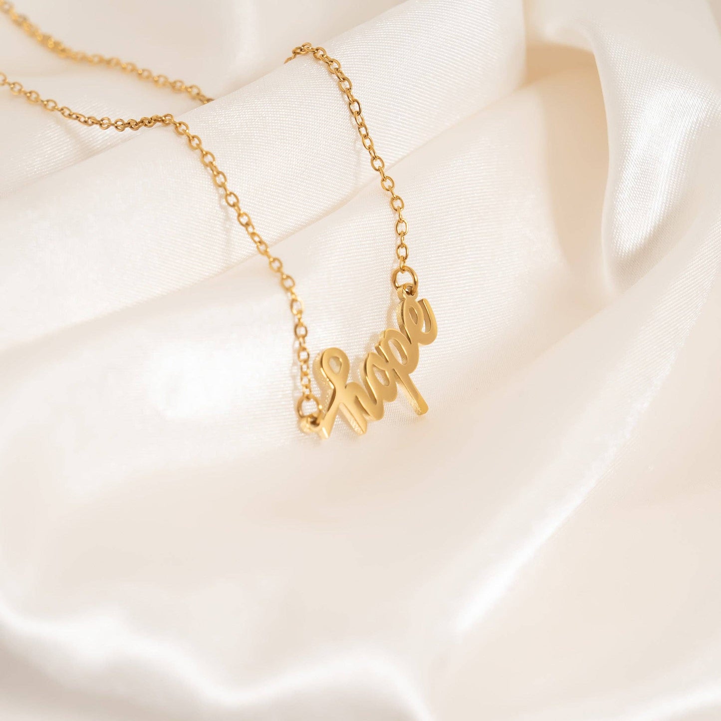 "Hope" Script Charm Necklace: 18K Gold PVD Stainless Steel