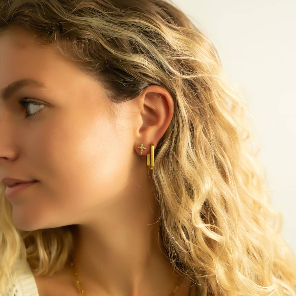 Stone Cross Earrings – 18K Gold PVD Stainless Stee