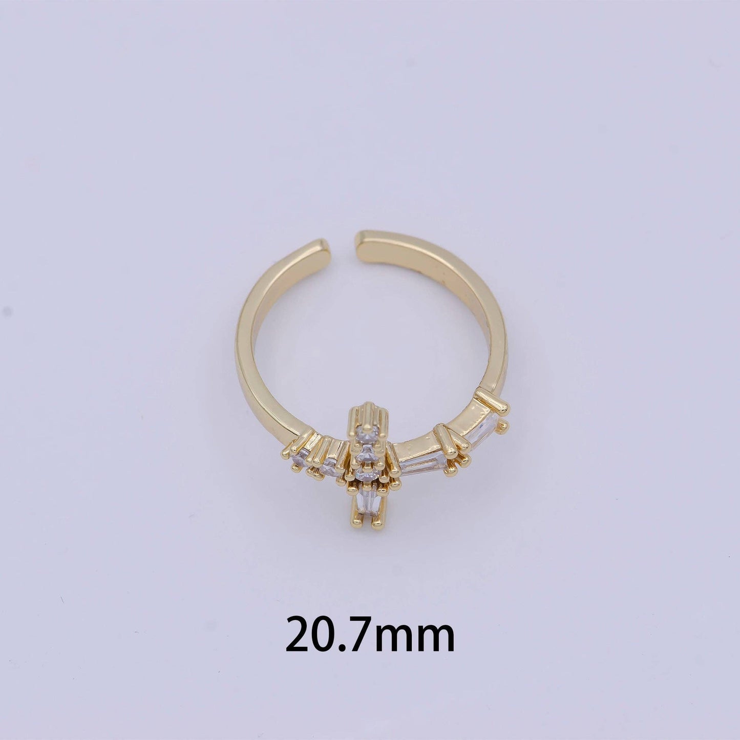 Gold Filled Open Cross Adjustable Ring with CZ