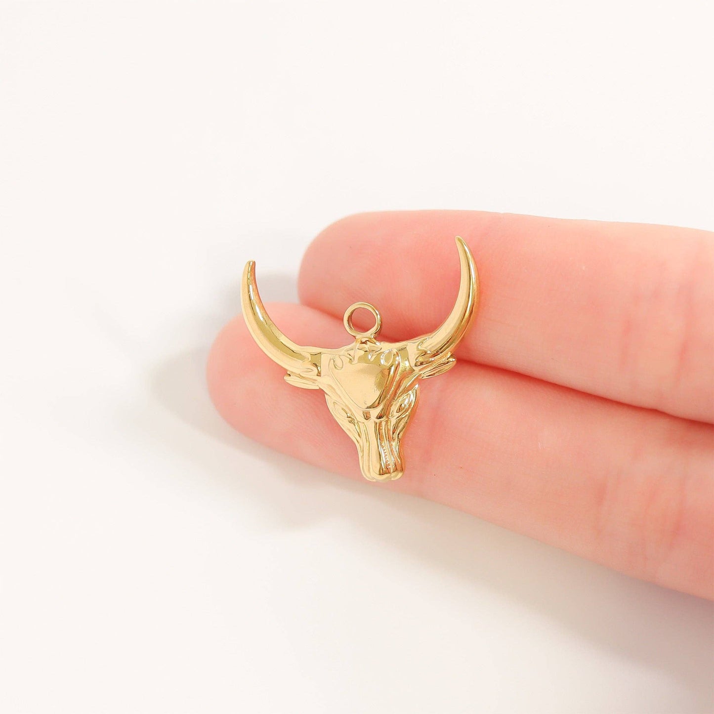 18K Gold PVD Stainless Steel Bull Charm: Gold