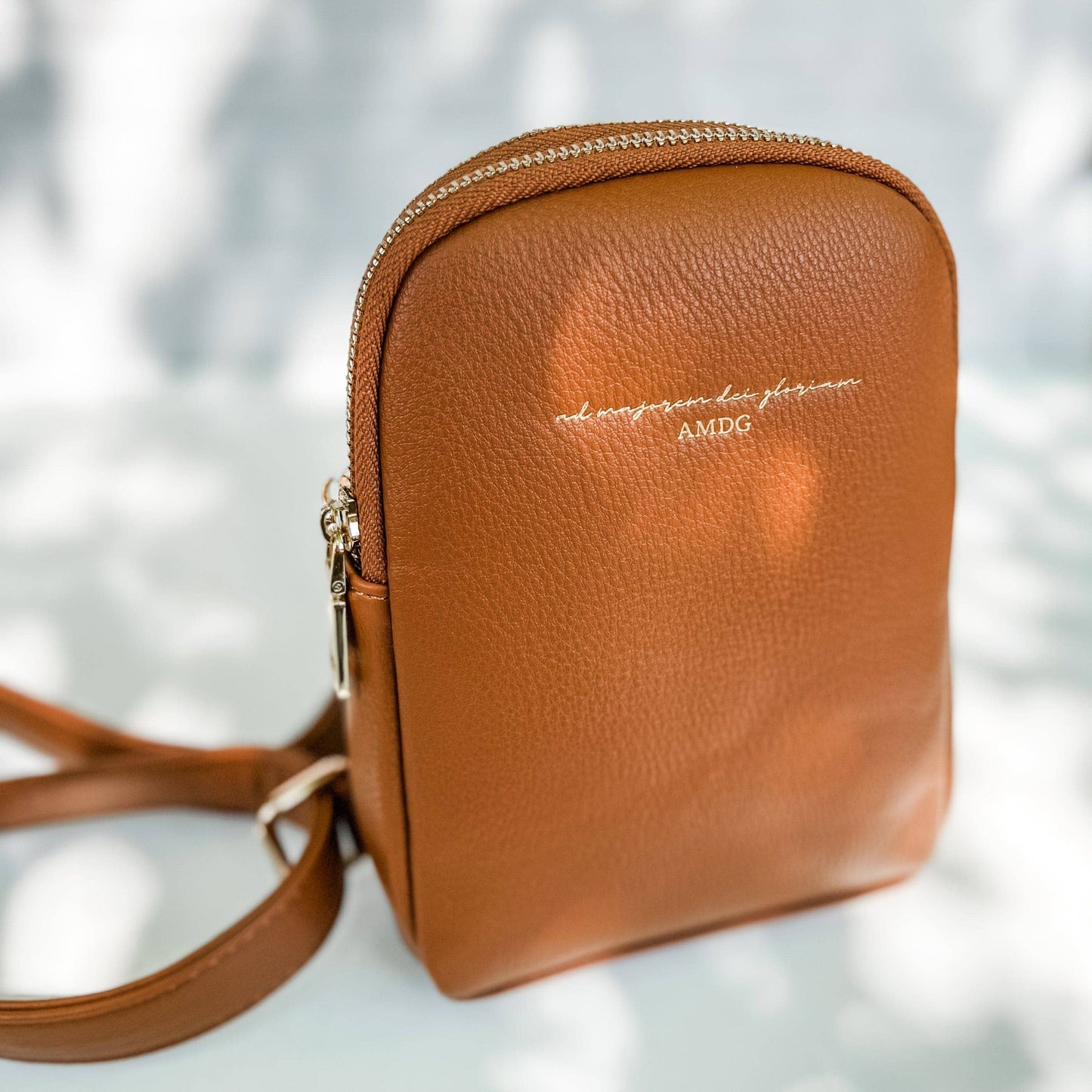 “For the Greater Glory of God” Crossbody Bag — Camel