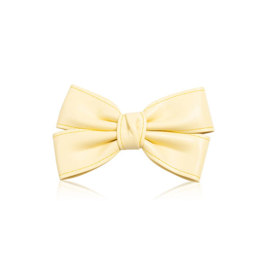 Faux Leather Bow Hair Clip — Yellow