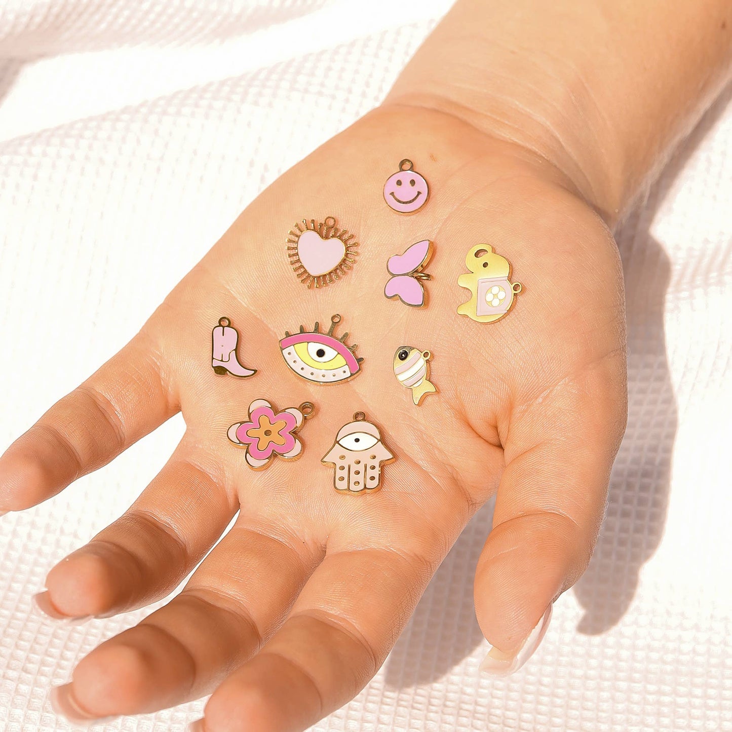 18K Gold PVD Stainless Steel Epoxy Pink Cowgirl Boot Charm: Gold