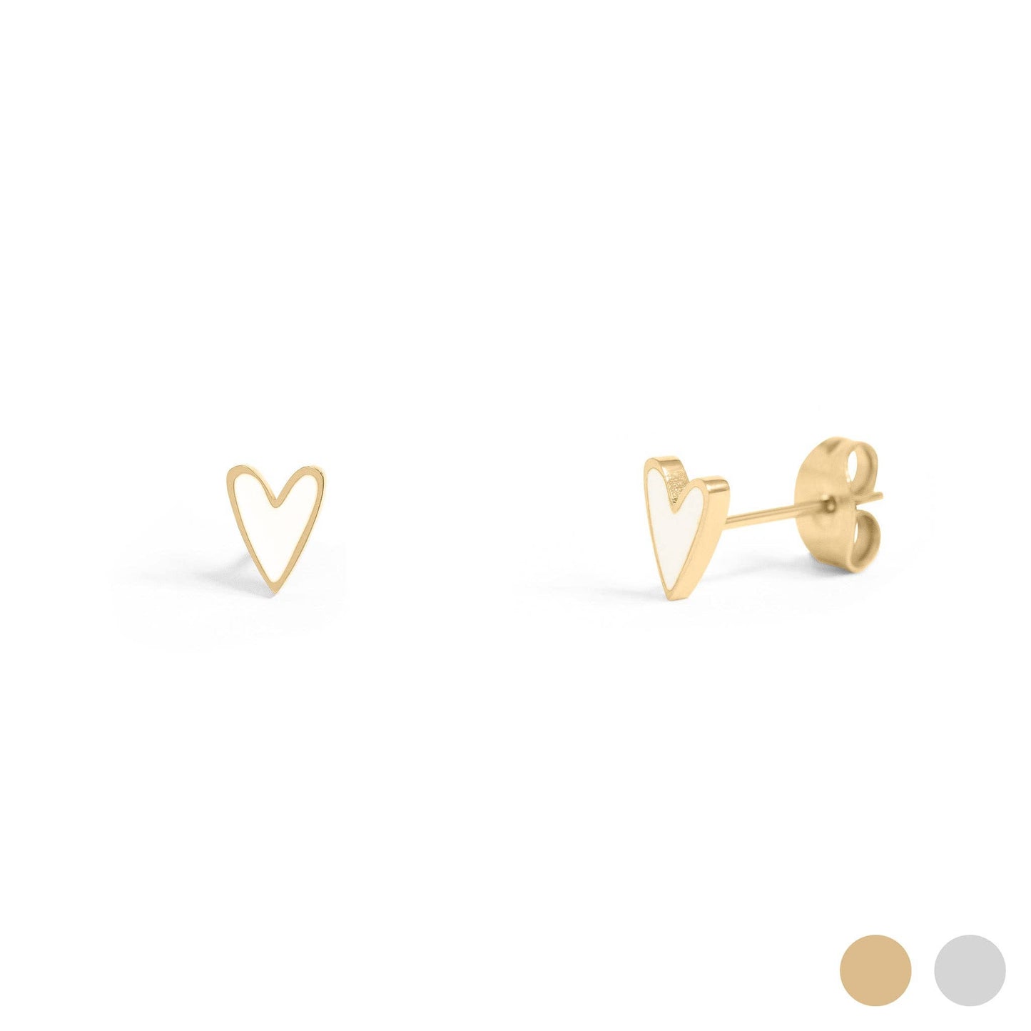 White Heart Stud Earrings: 18K Yellow Gold PVD Stainless Steel