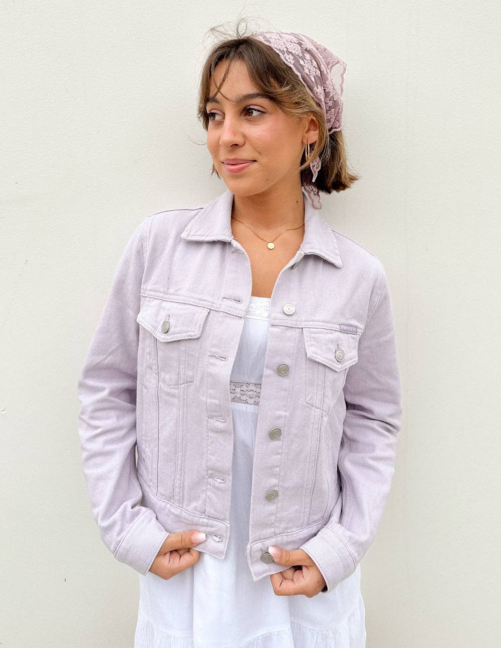 But God Cropped Denim Jacket: Lilac