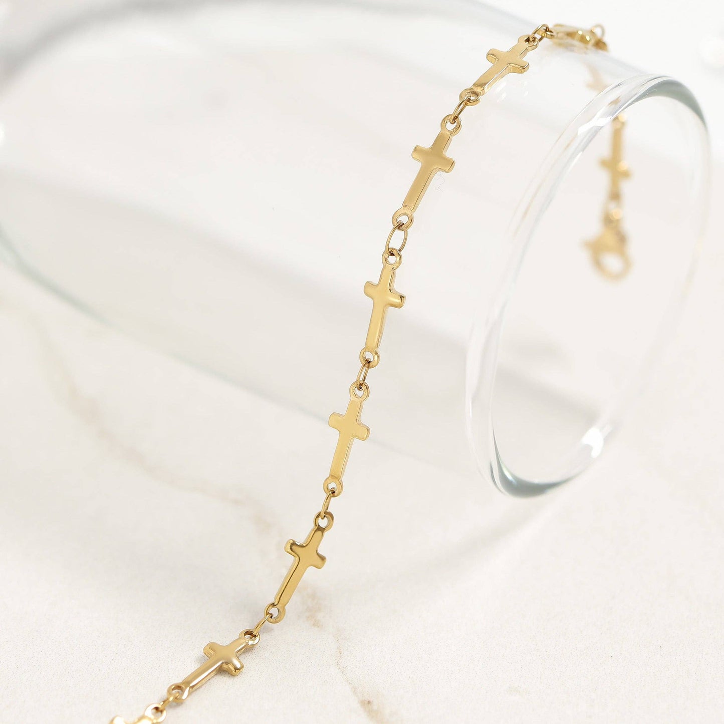 Cross Chain Bracelet - 18K Yellow Gold PVD