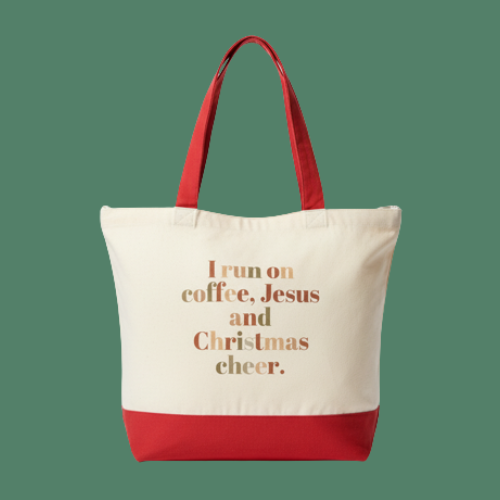 Christmas Cheer Canvas Tote – “Coffee, Jesus & Christmas Cheer”