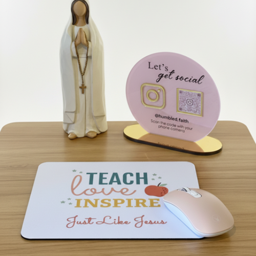 "Teach Love Inspire; Just Like Jesus" – Christian Teacher Gift Set (Large Tote + Mouse Pad)