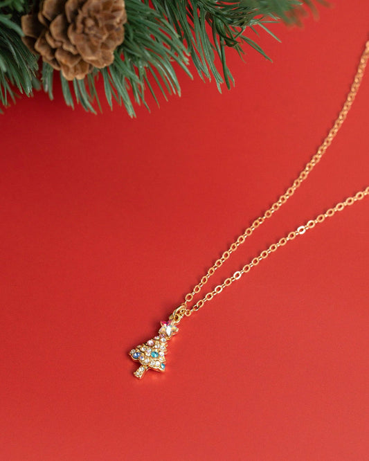 Sparkling Mini Crystal Christmas Tree Pendant Necklace