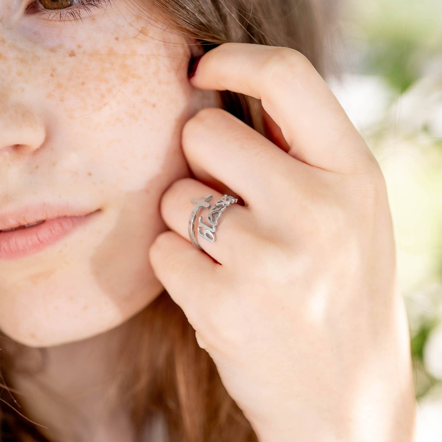 “Blessed” Adjustable Ring: Stainless