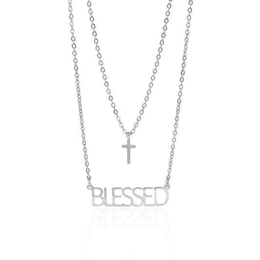 “Blessed” Layered Cross Necklace — Stainless Steel