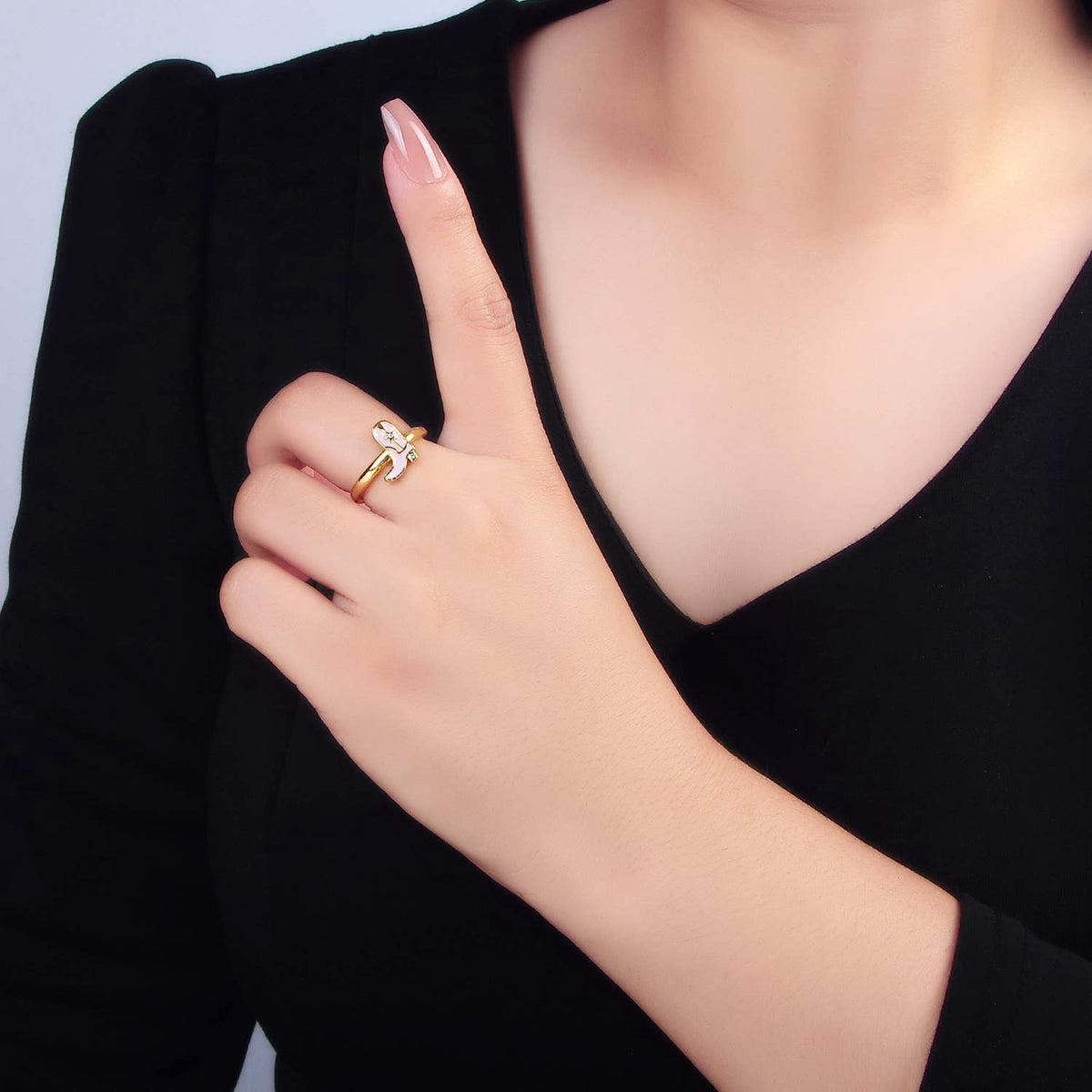 Gold-Filled Pink Enamel Cowboy Boots Ring
