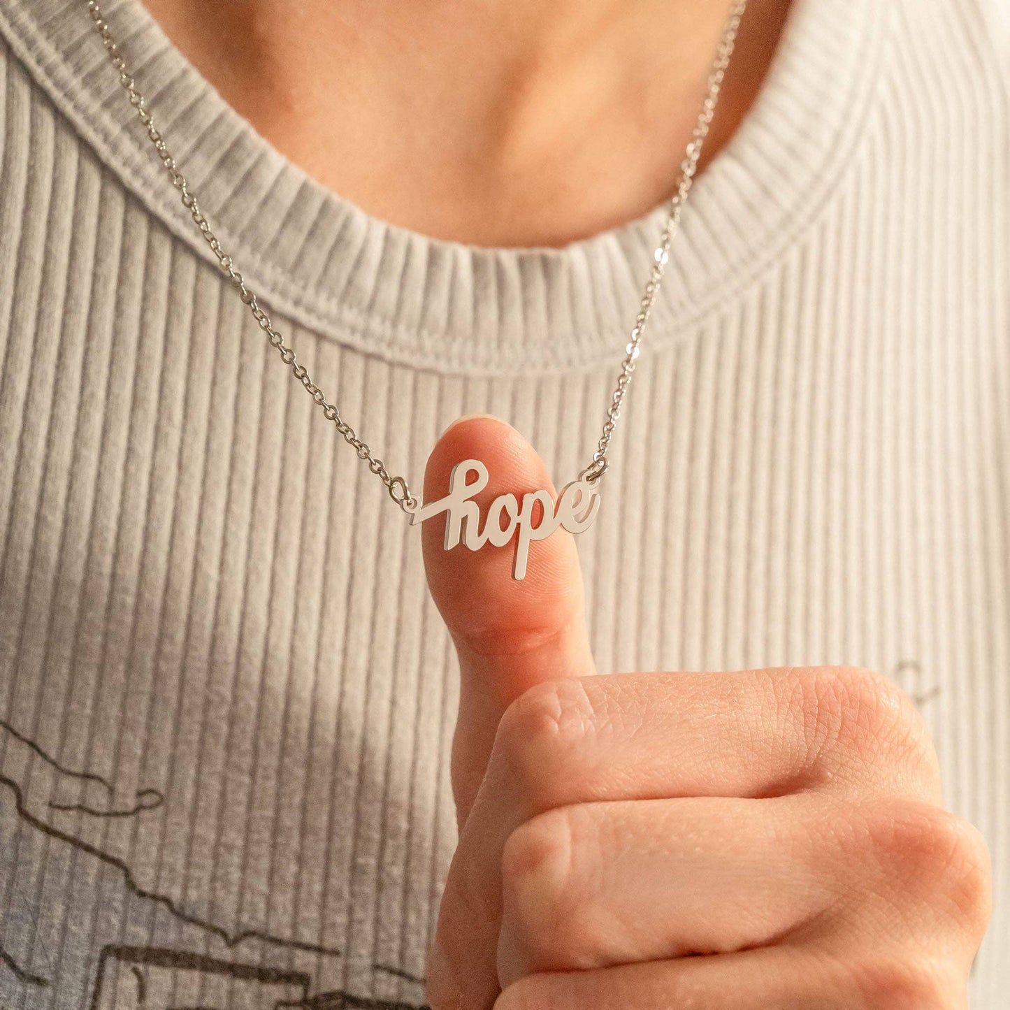 “Hope” Script Charm Necklace — Stainless Steel