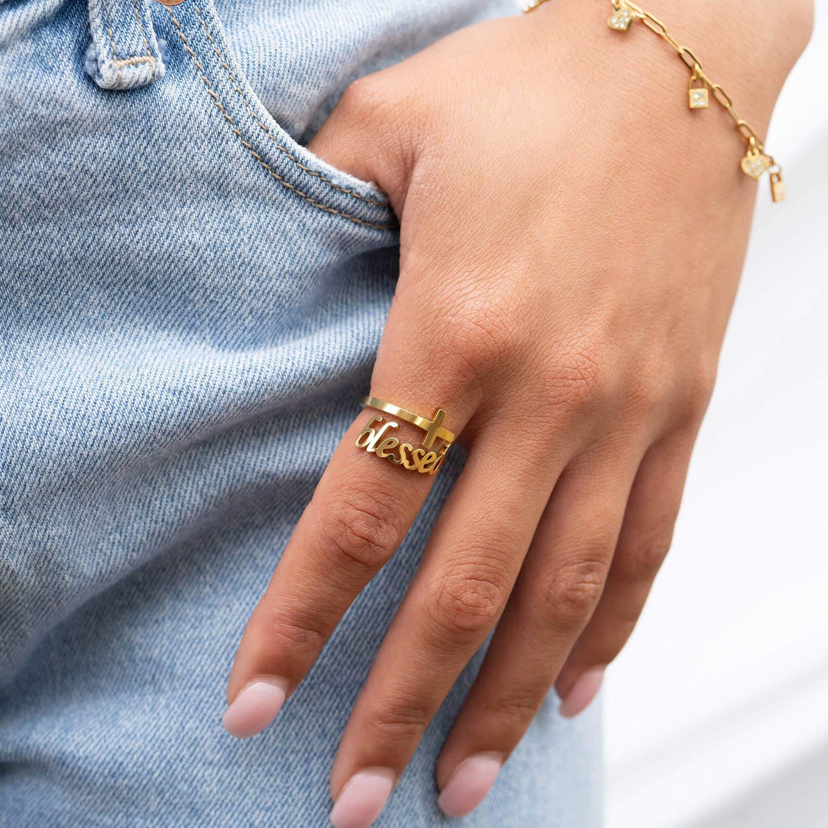18K Gold PVD “Blessed” Adjustable Ring