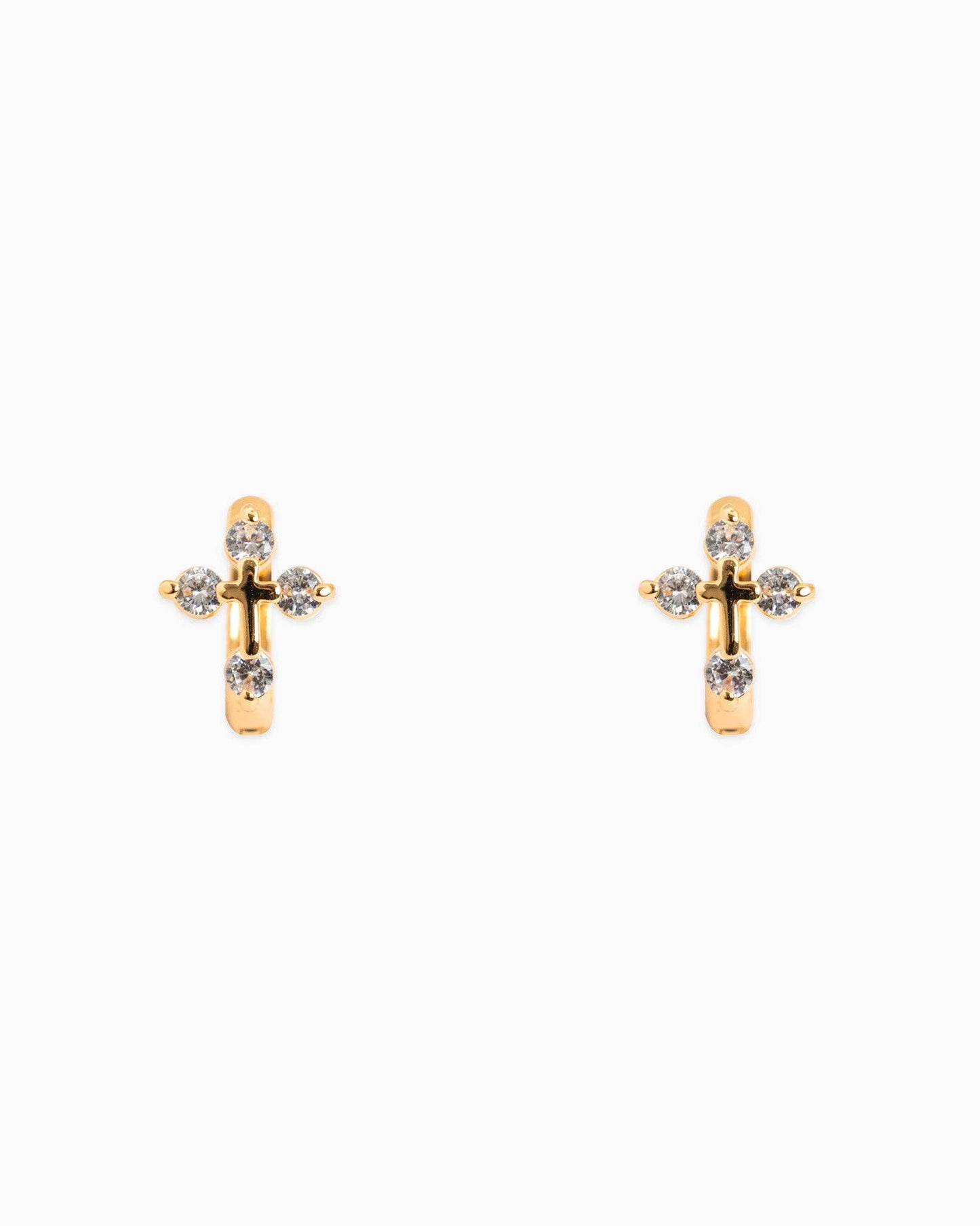 Cross Huggie Hoop Earrings: Gold