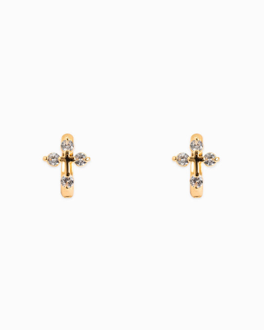 Cross Huggie Hoop Earrings: Gold