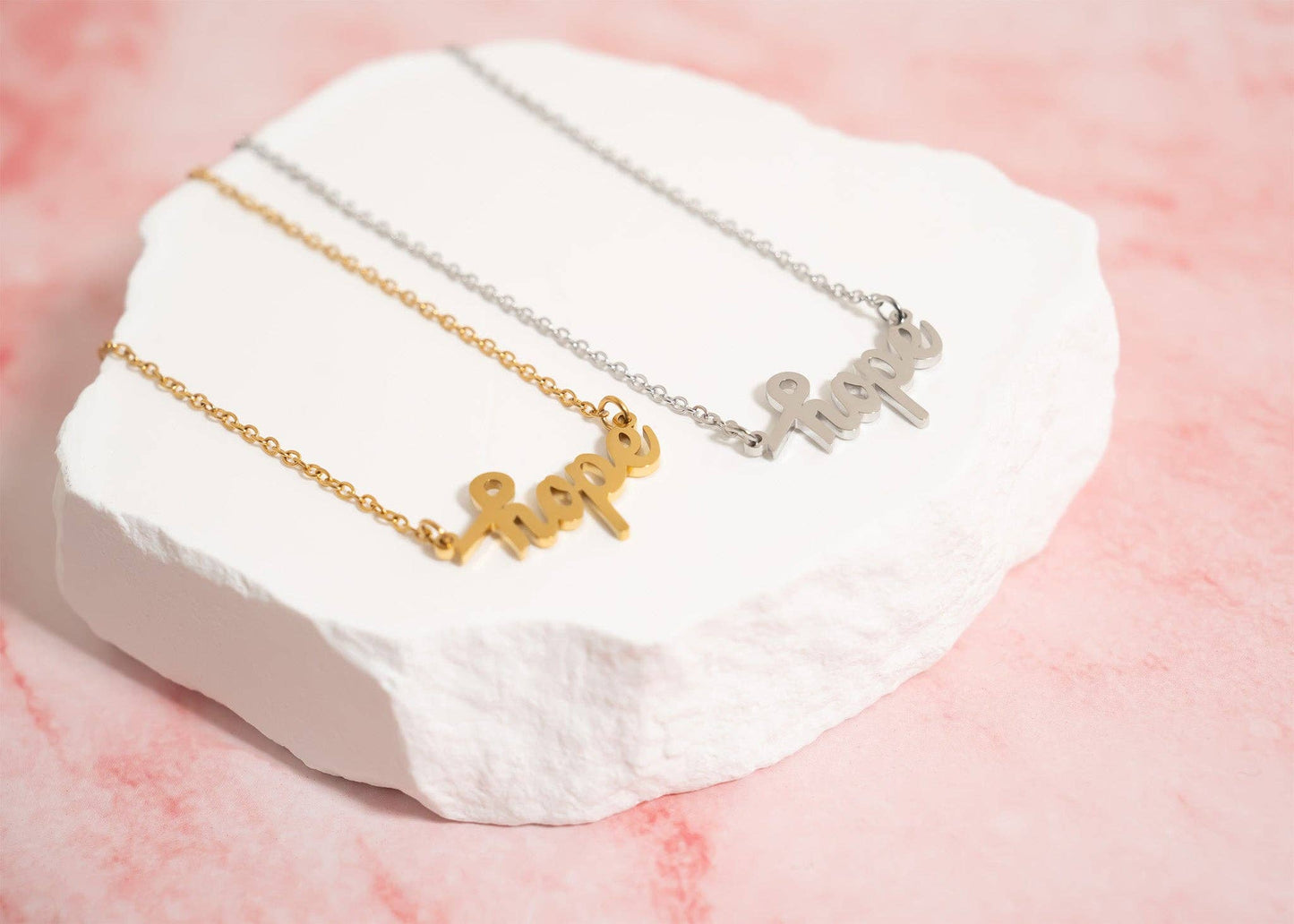 "Hope" Script Charm Necklace: 18K Gold PVD Stainless Steel