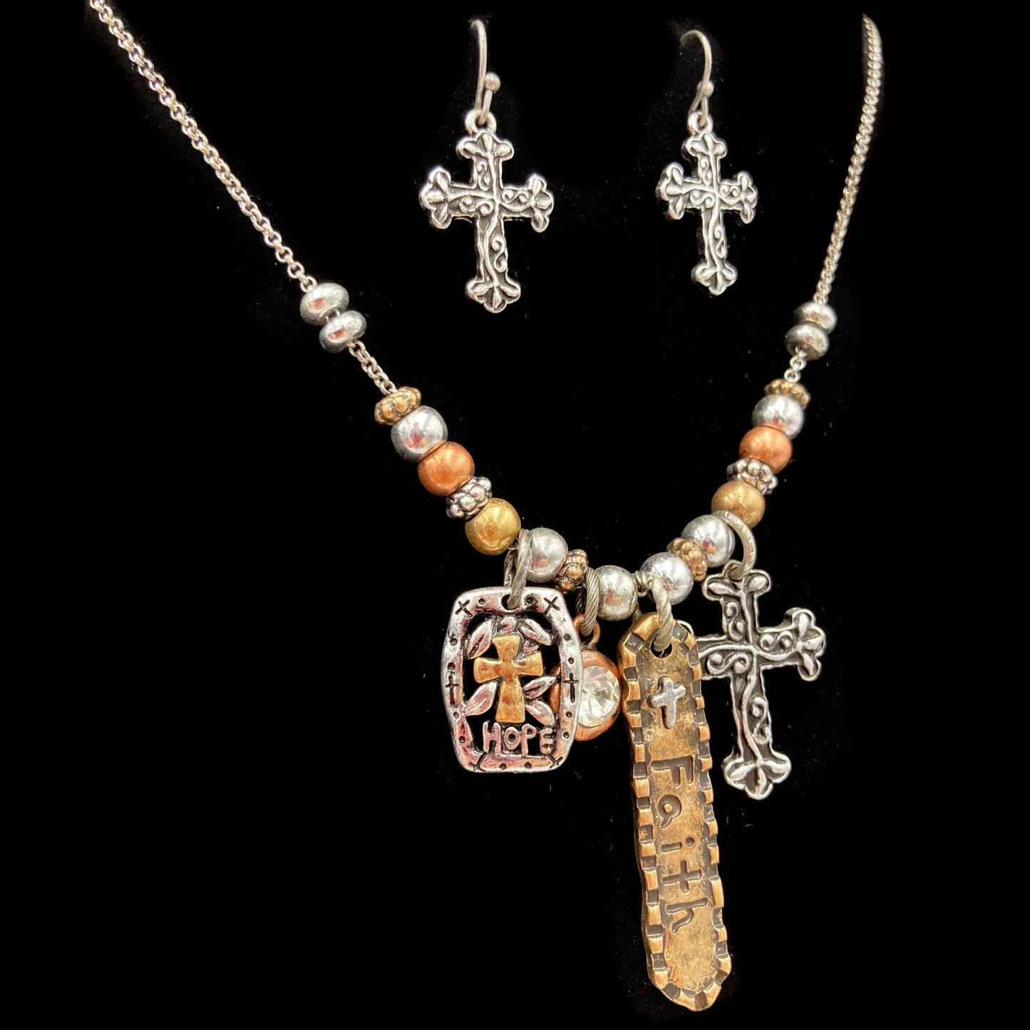 Faith • Hope • Cross Western Vintage Necklace & Earrings Set