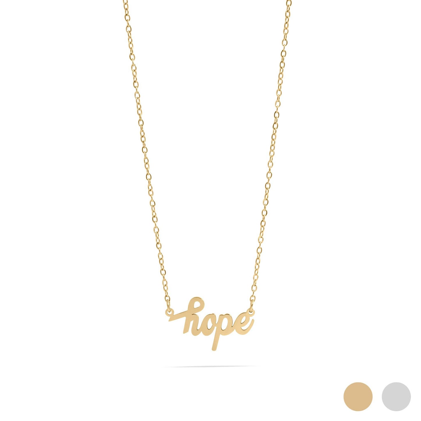 "Hope" Script Charm Necklace: 18K Gold PVD Stainless Steel