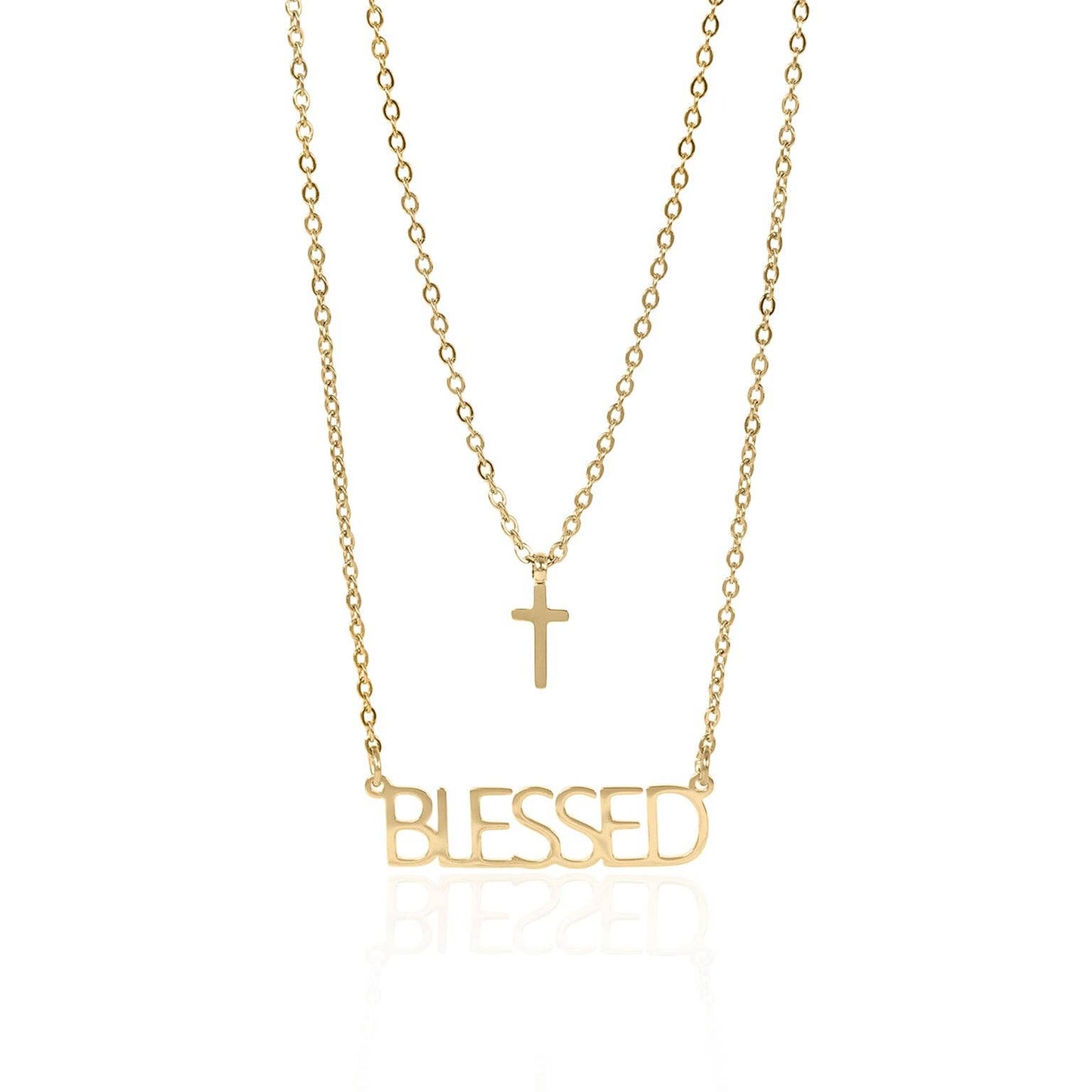 "Blessed" Layered Cross Necklace: 18K Gold PVD Stainless Steel