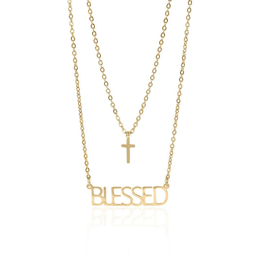 "Blessed" Layered Cross Necklace: 18K Gold PVD Stainless Steel