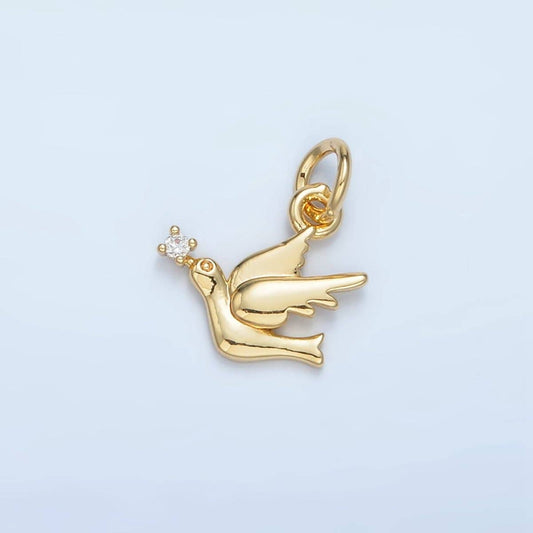 24K Gold Filled Clear CZ Dove Mini Charm