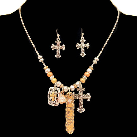 Faith • Hope • Cross Western Vintage Necklace & Earrings Set