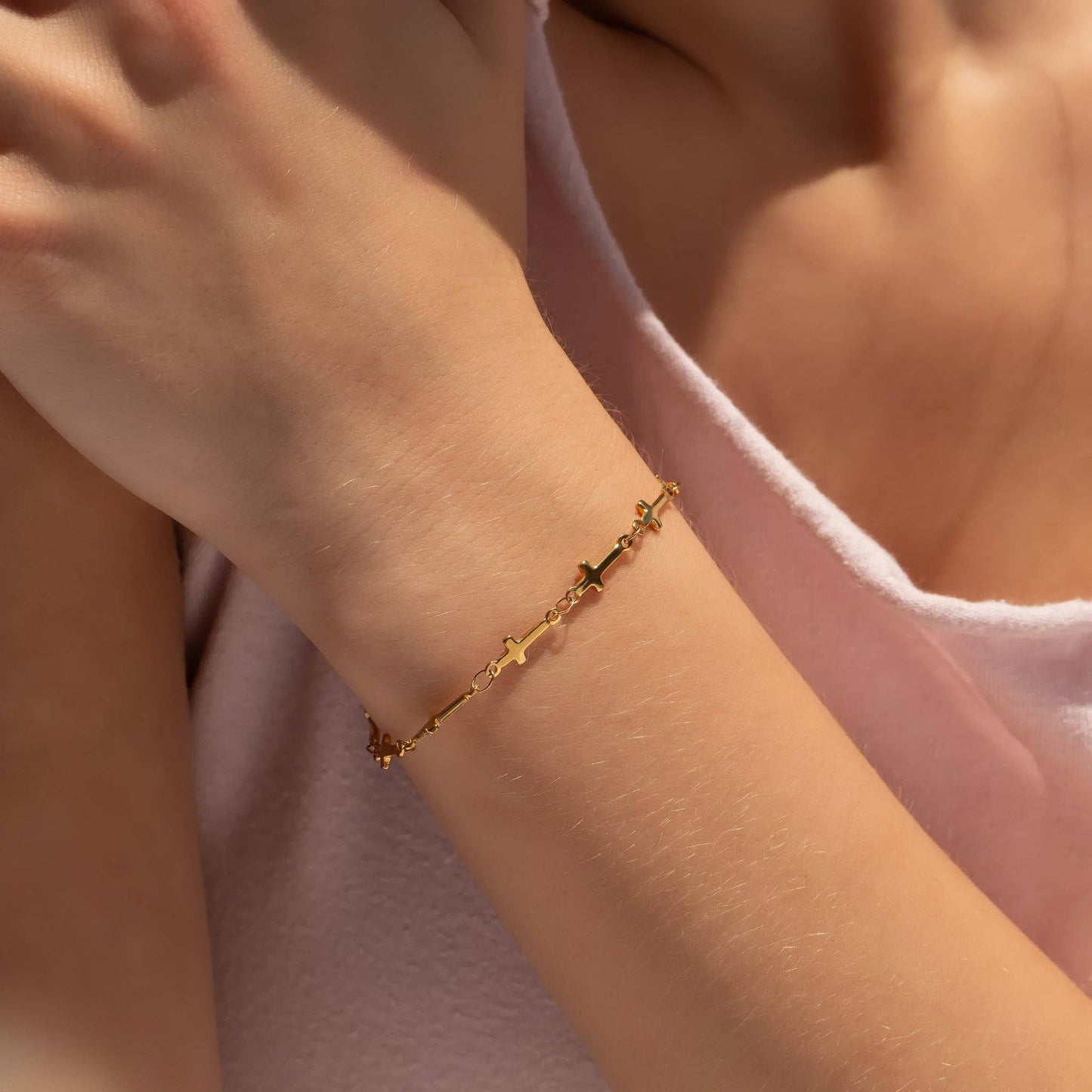 Cross Chain Bracelet - 18K Yellow Gold PVD