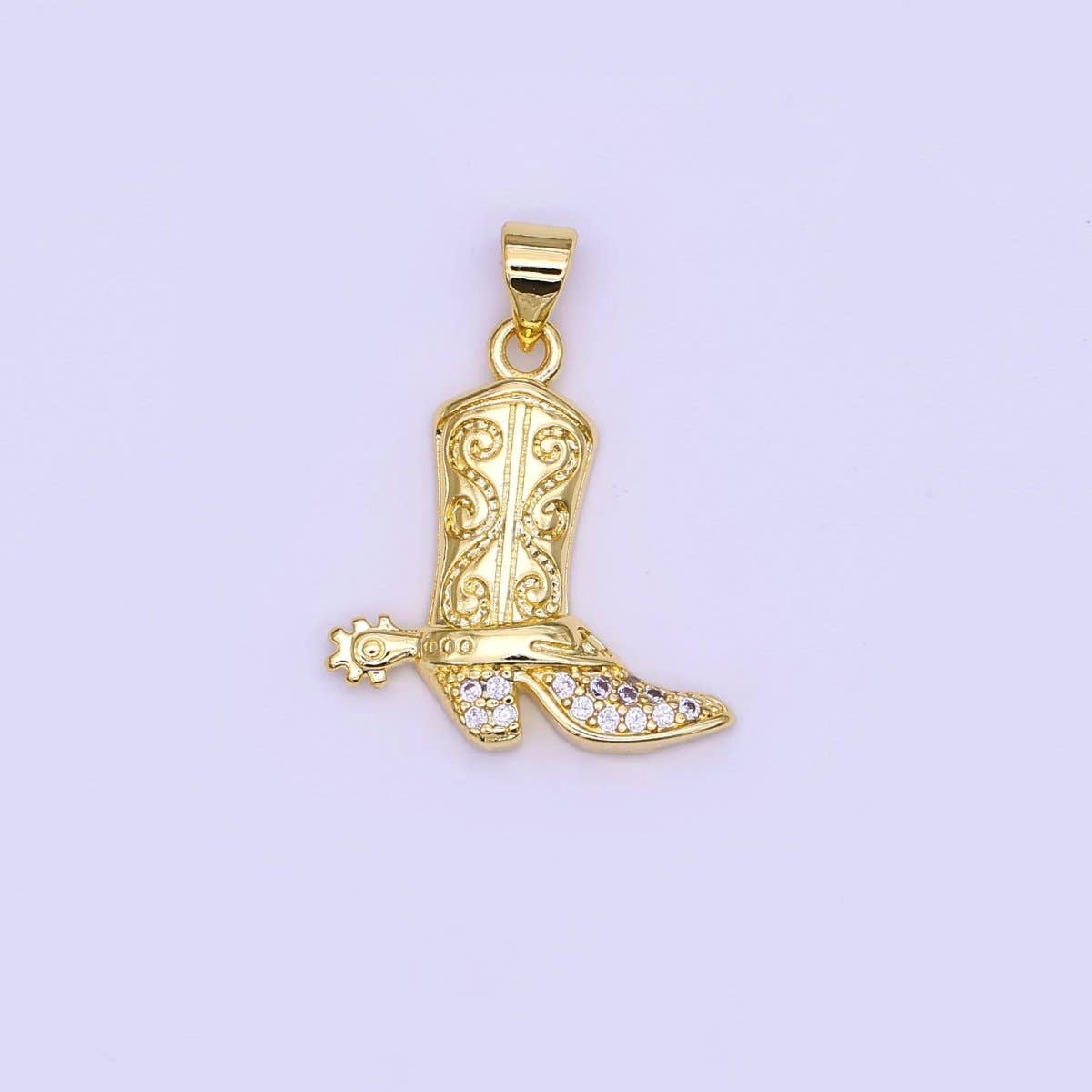 24K Gold Filled Micro Pavé CZ Cowboy Boots Pendant