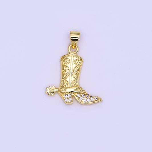 24K Gold Filled Micro Pavé CZ Cowboy Boots Pendant